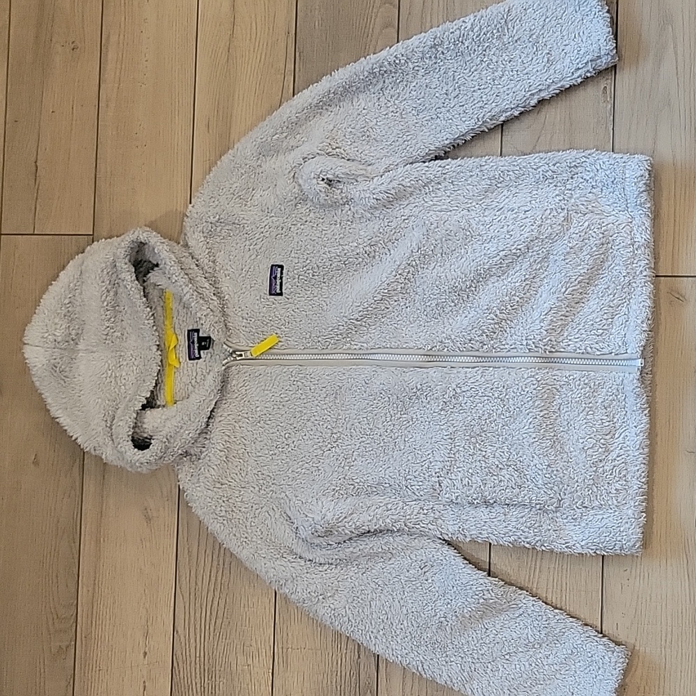Patagonia Gray Furry Fleece Hooded Zip Up Fur Jacket Size XL 14
